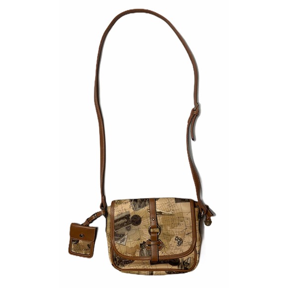 Teenie Weenie Gold Teddy Bear Brown Map Print Adjustable Strap Handbag Purse - Picture 1 of 12